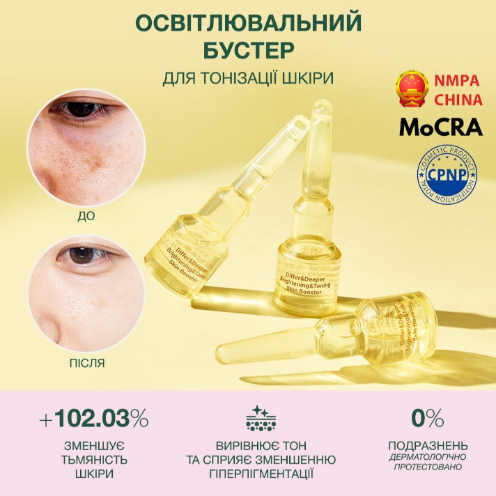 Differ & Deeper Освітлювальний бустер для тонізації шкіри, 2 мл/5 шт. – Differ & Deeper Brightening & Toning Skin Booster (starter pack)